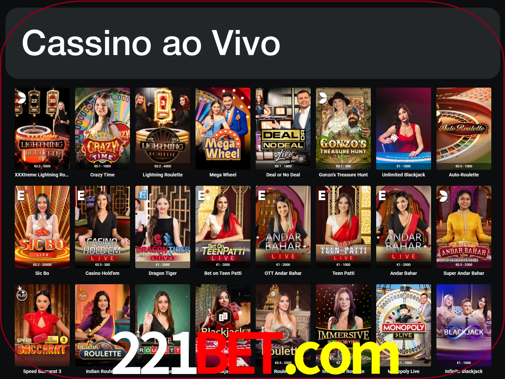 Jogue jogos de cassino com um verdadeiro dealer.